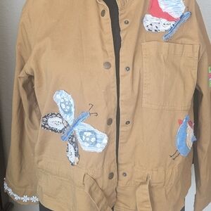 Kids Brown Jacket with Butterfly Appliqué